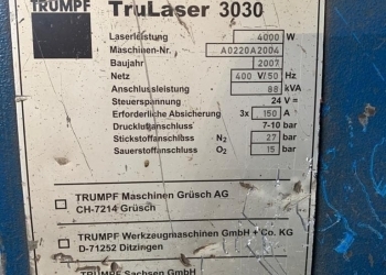 Характеристики станка TruLaser 3030 4 kw